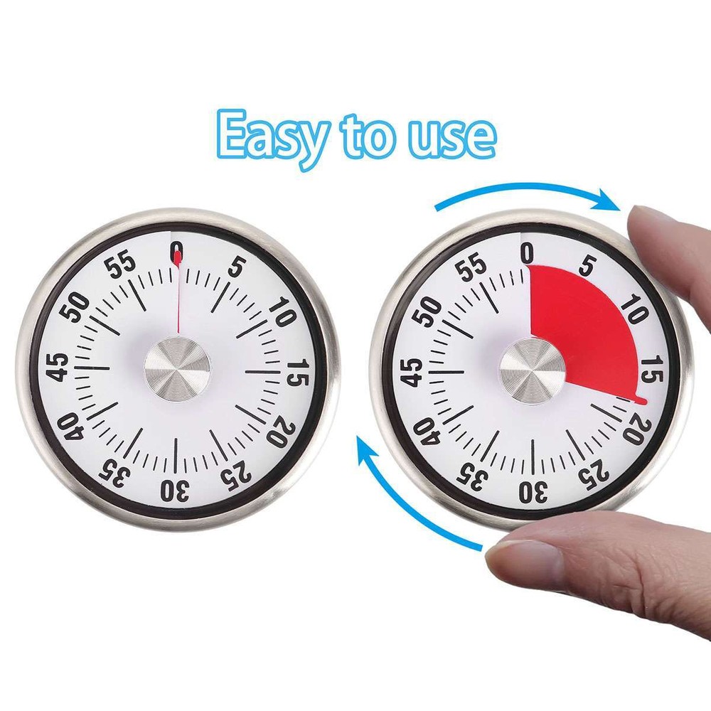 Mechanical Kitchen Timer 60min Countdown Cooking Visual Magnetic Alarm Reminder