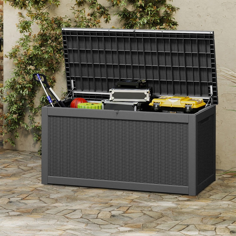 260 Gal Outdoor Extra Large Resin Deck Box Bench Seating Lockable Easy Assembly