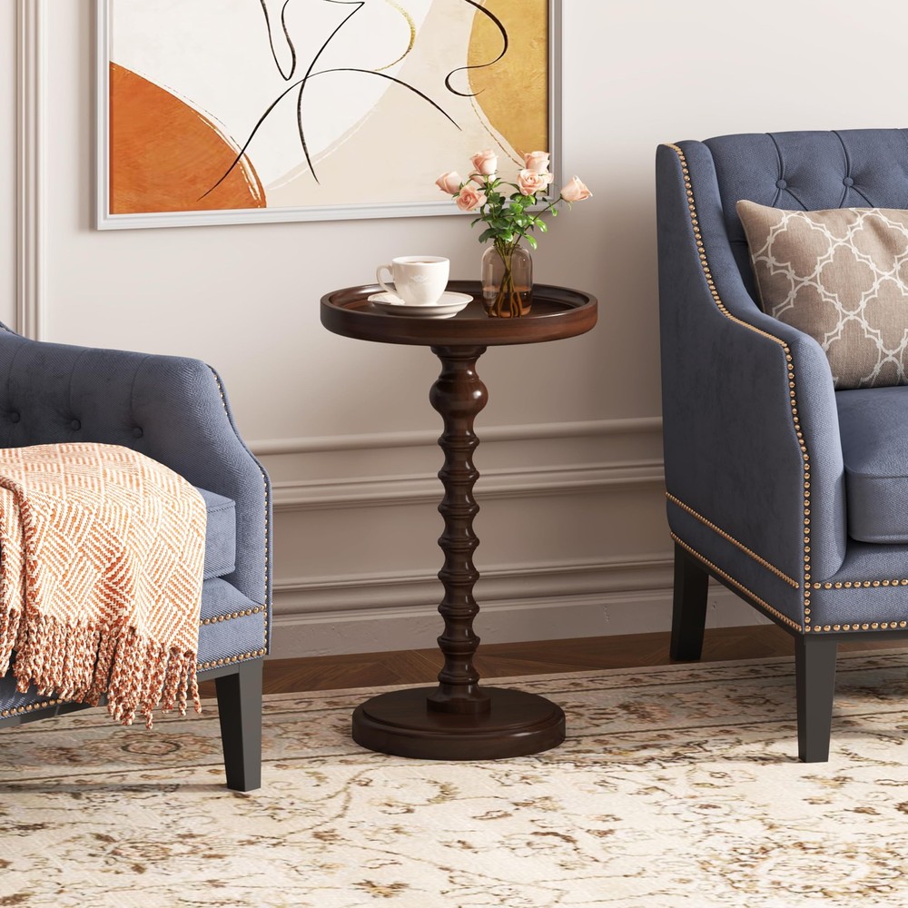 Round Side Table, Drink Table for Small Spaces, Mid-Century Accent End Table ...