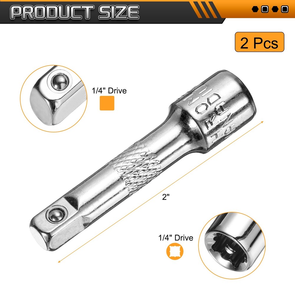 2pcs Socket Extension Bar 1/4" Drive 2" Long Impact Driver Wrench Adapter