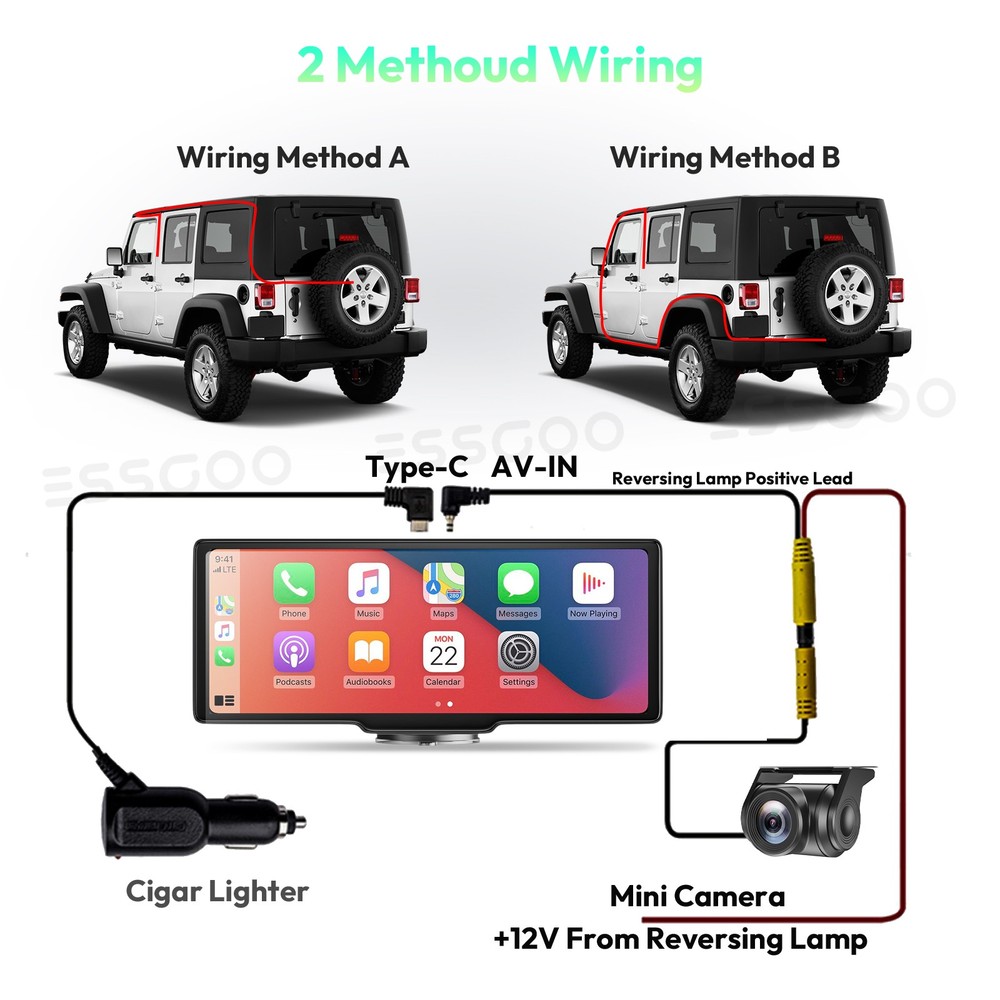 Wireless Carplay & Android Auto Car Stereo with Front 4K Dual Dash Cam Sat Nav