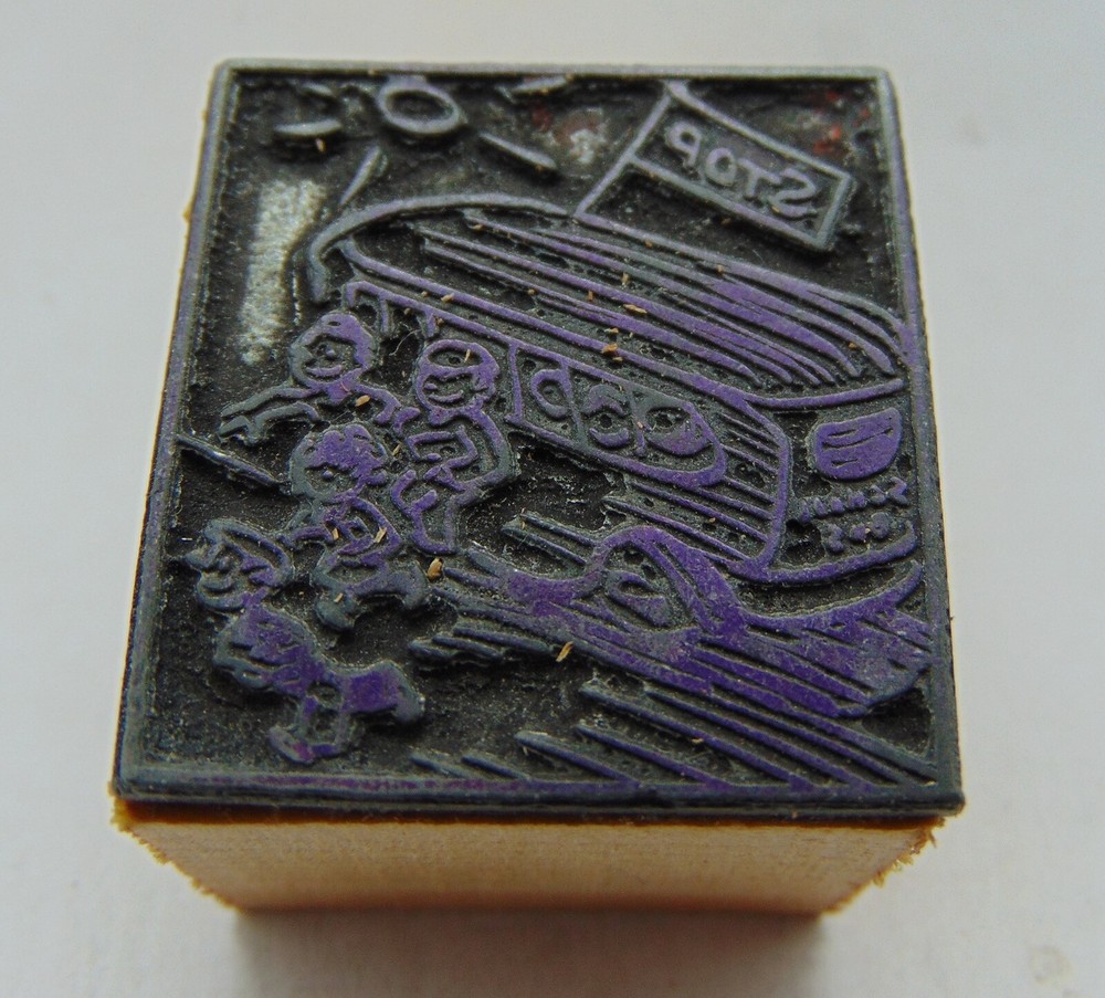 Printing Letterpress Printers Block Kids Getting Off Bus
