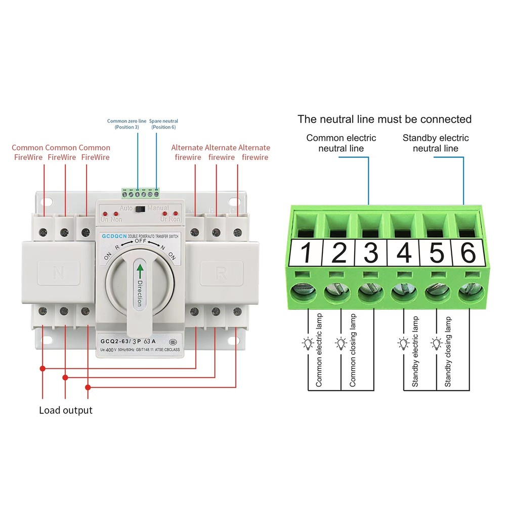 ATS 63 Amp Dual Power Automatic Transfer Switch for Generators 50/60Hz