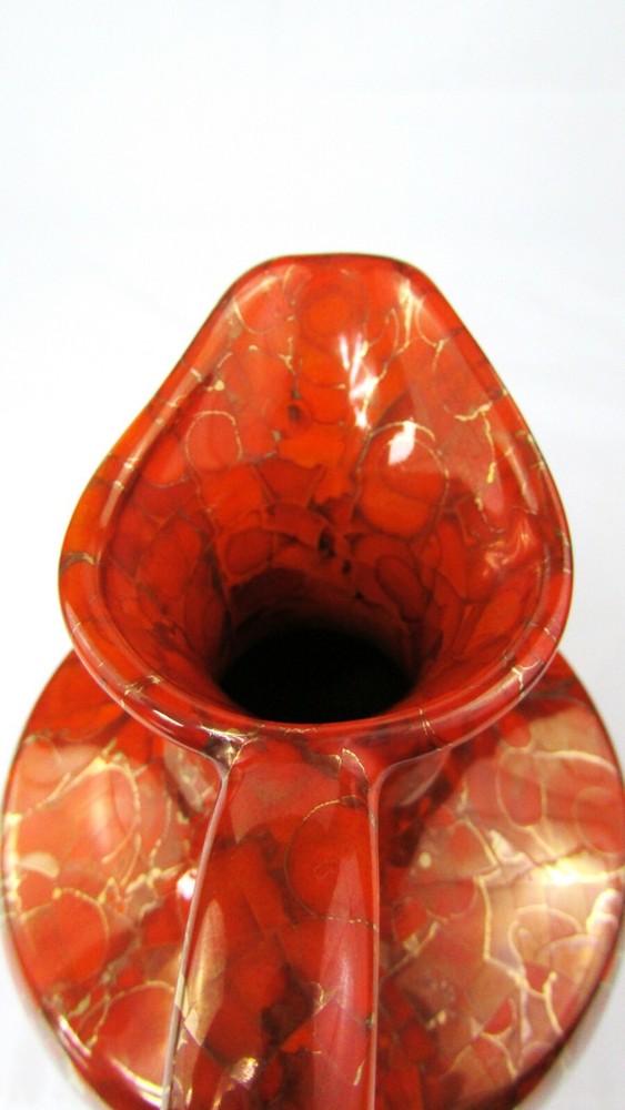 Vintage Alberta’s LARGE Ceramic Ewer Pitcher Orange and Gold EUC
