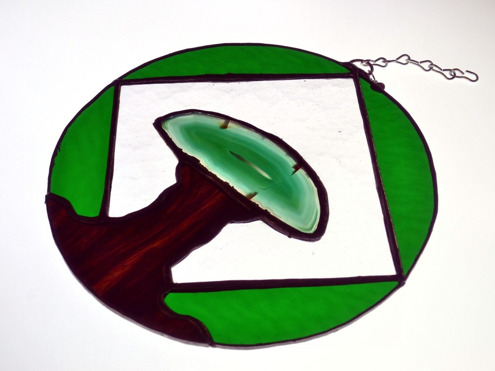 Agate Tree Stained Glass Panel Sun Catcher (#0033)
