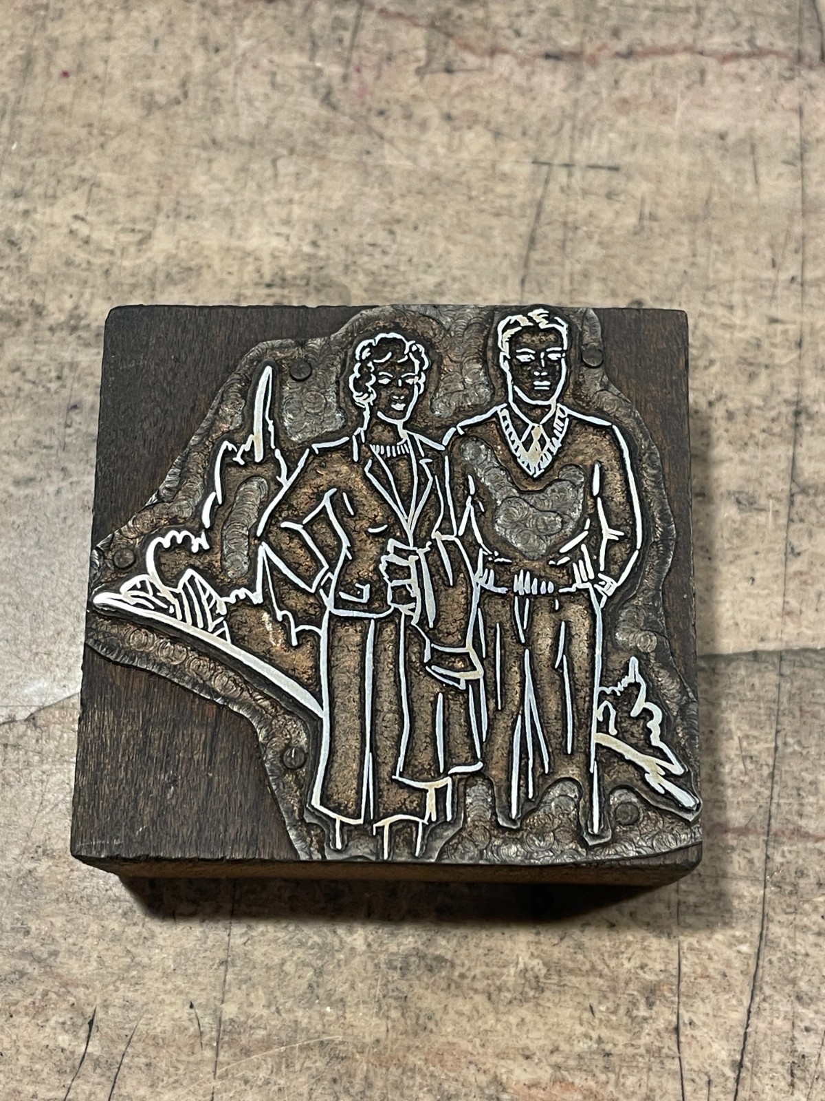 Printing Letterpress Printers Block Man And Woman Outdoors (1557)