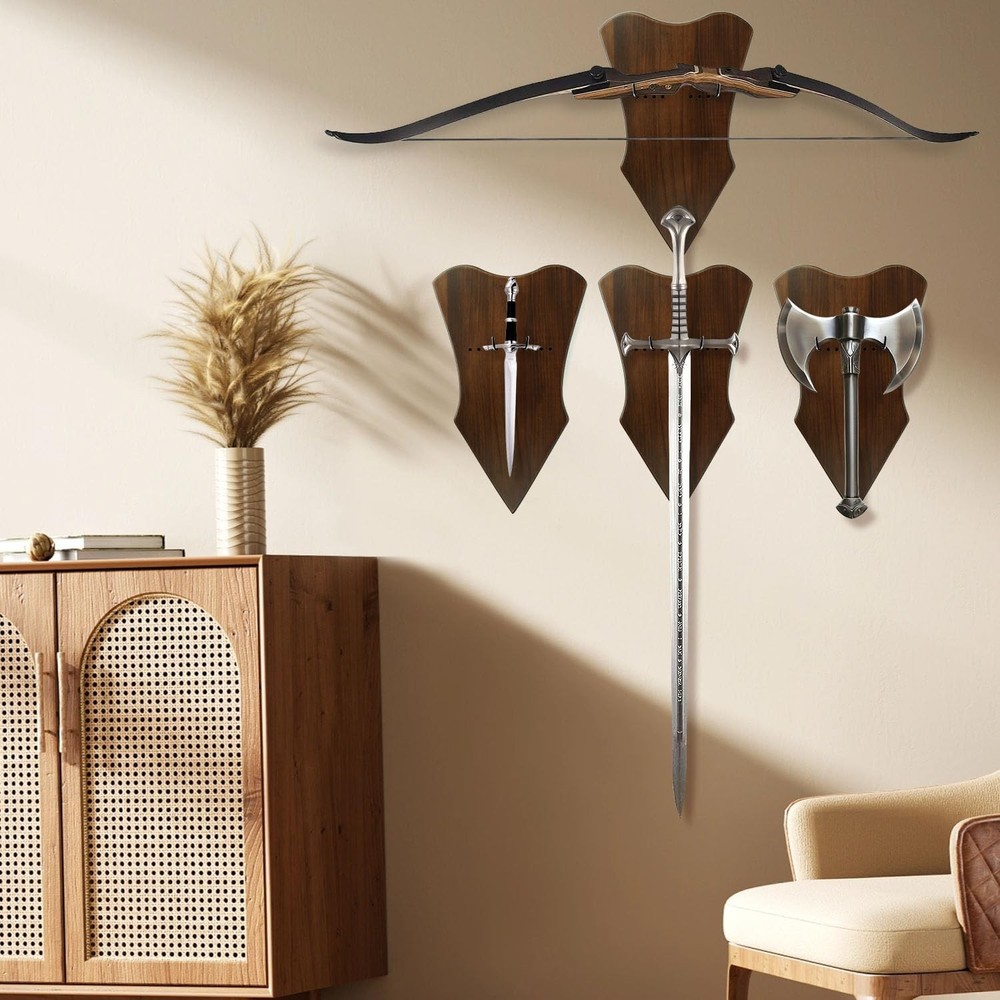 Sword Wall Mount Adjustable Solid Wood Plaque Vertical Display Hanger Rack Ho...