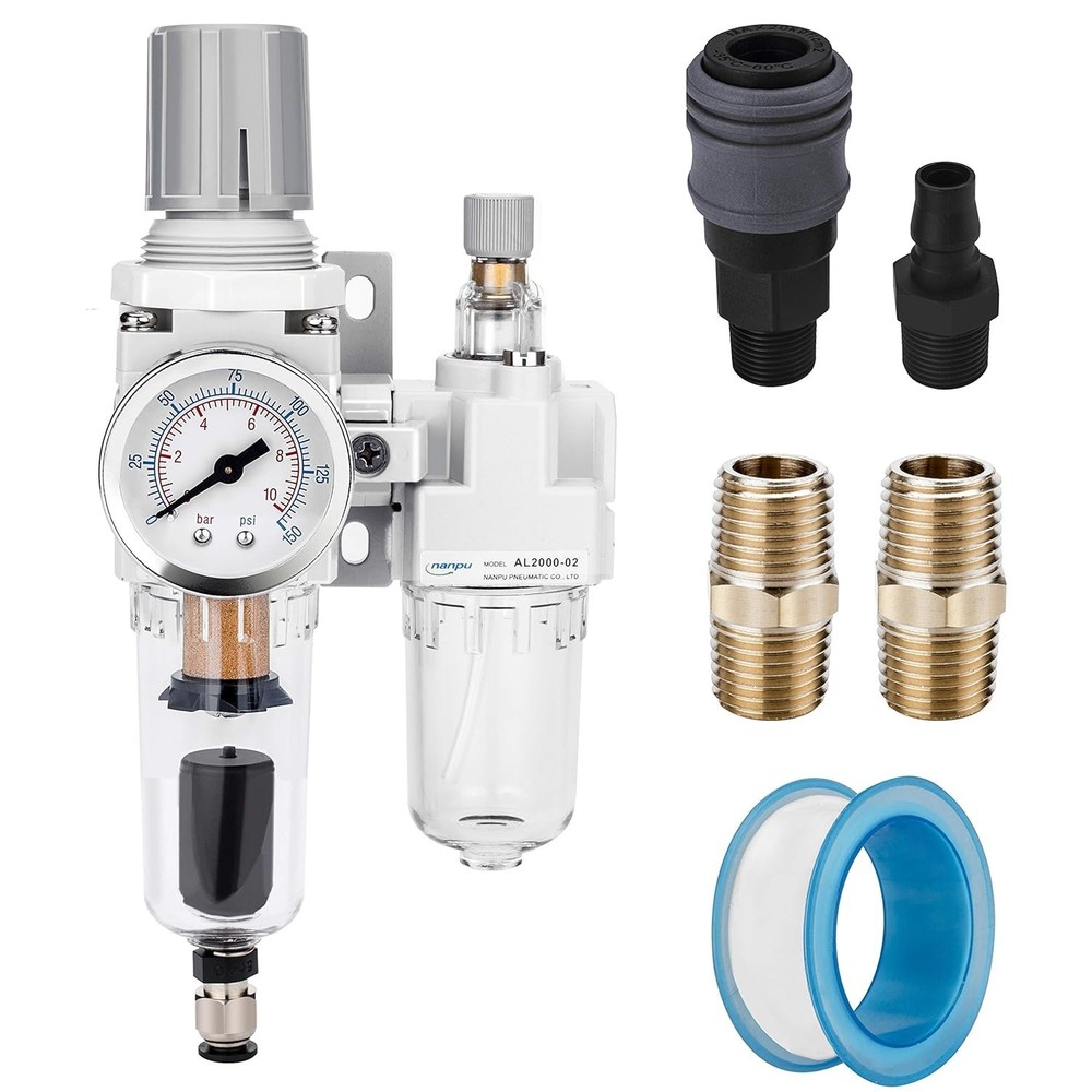 Efficient 1/4" NPT Auto-Drain Air Filter Regulator with 5 Micron Brass Element