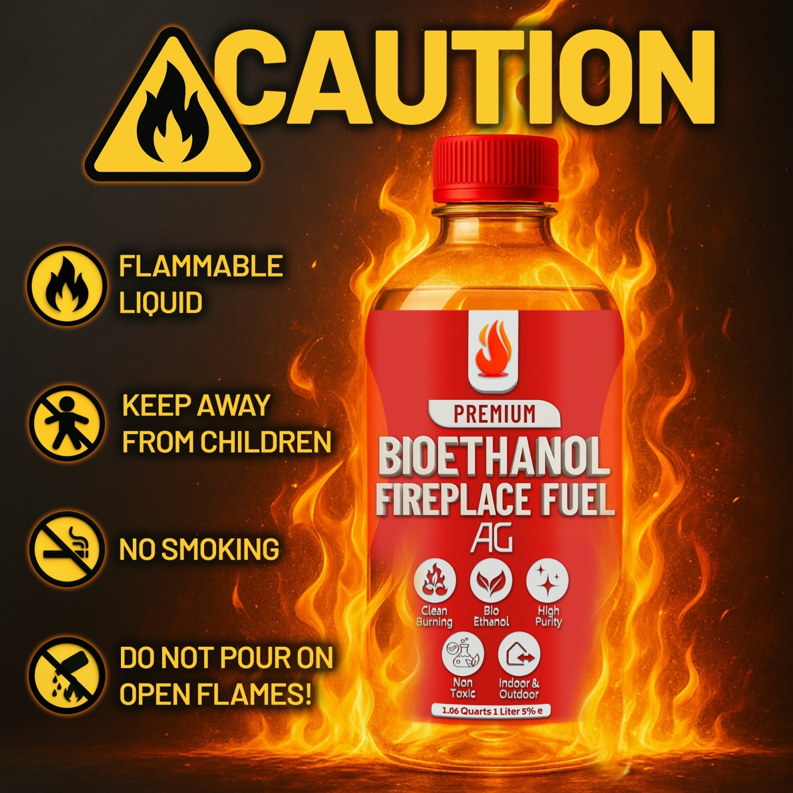 Premium Bio Ethanol Fireplace Fuel (6X 1 L) For Tabletop Fires, Stoves,Versatile
