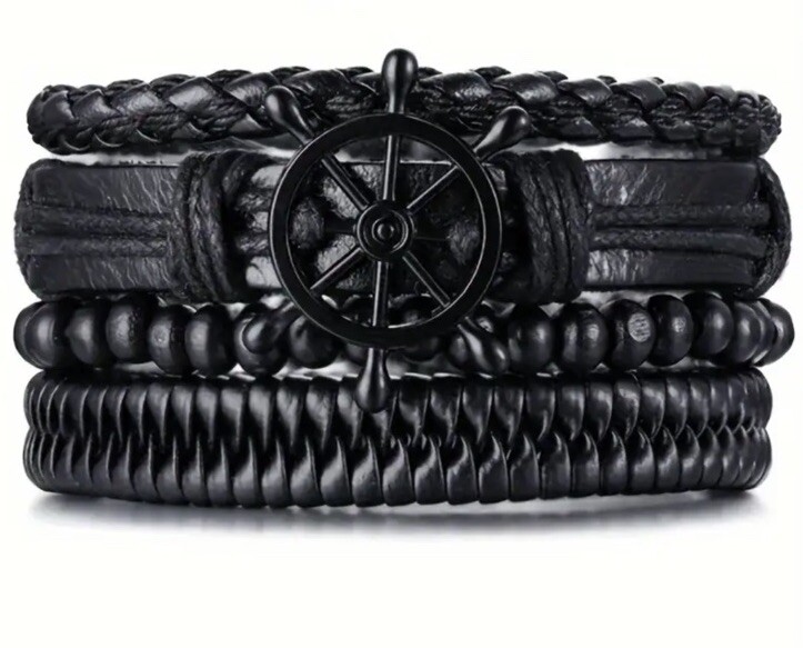4 PC Leather Punk Bracelet Stackable Adjustable Tie New Free Ship B2858