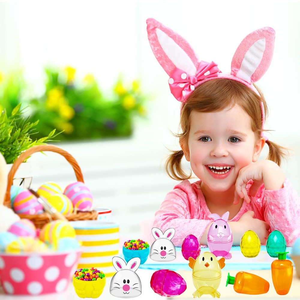 Alaeseje 24 Pack Easter Plastic Fillable Containers,Clear 24 Pack, COLORFUL