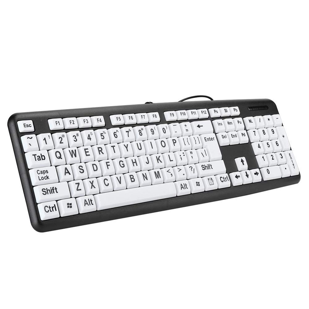 Large Print Computer Keyboard, 104 Keys USB Wired Computer Keyboard Visually ...