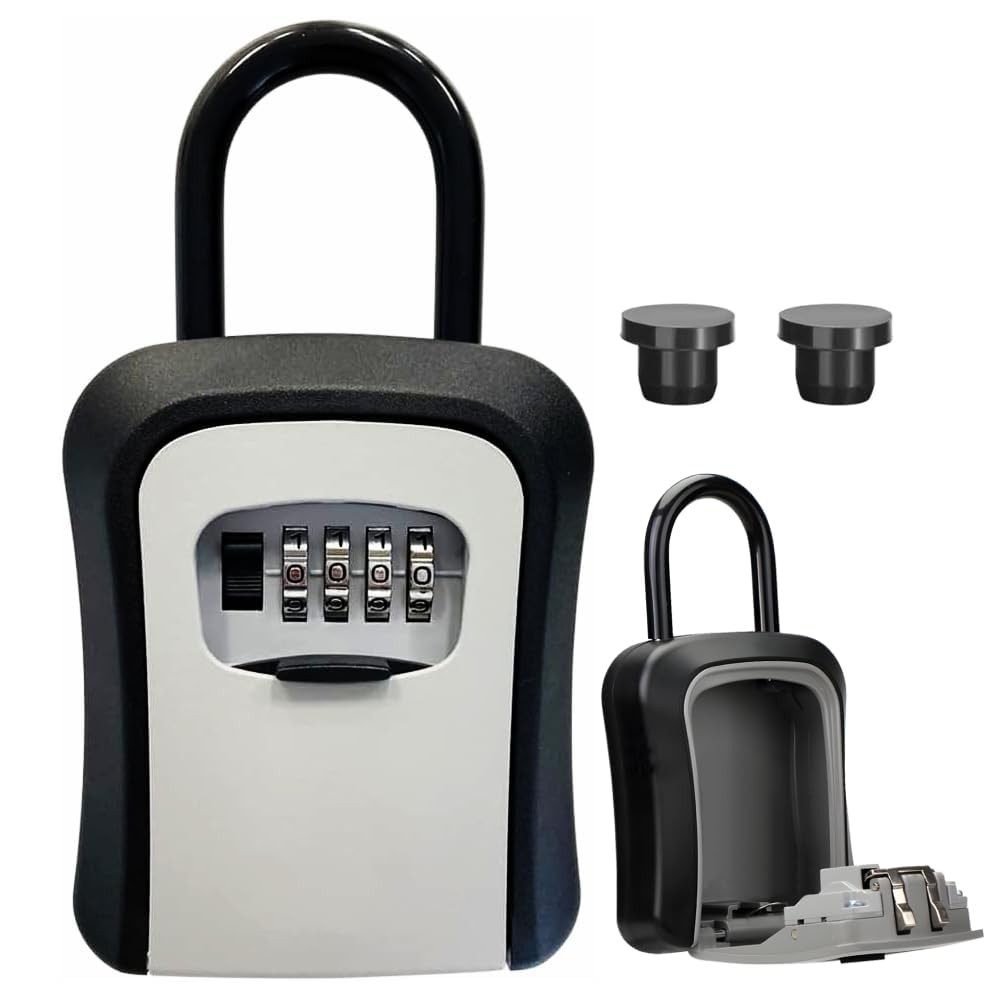 Lock Box for Keys with Code Resettable, Portable Lockbox Hide a Key Outside 4...