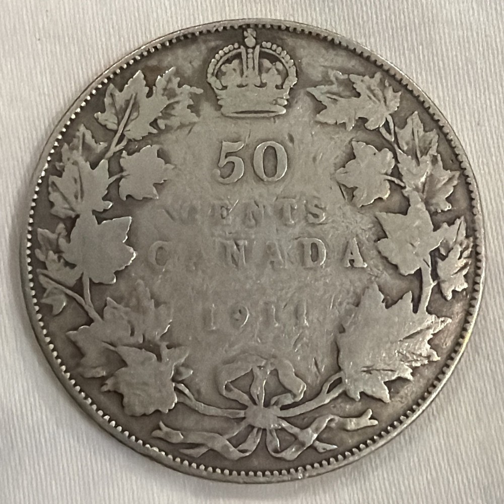 1911-CANADA .925 Silver HALF DOLLAR Sterling 50c
