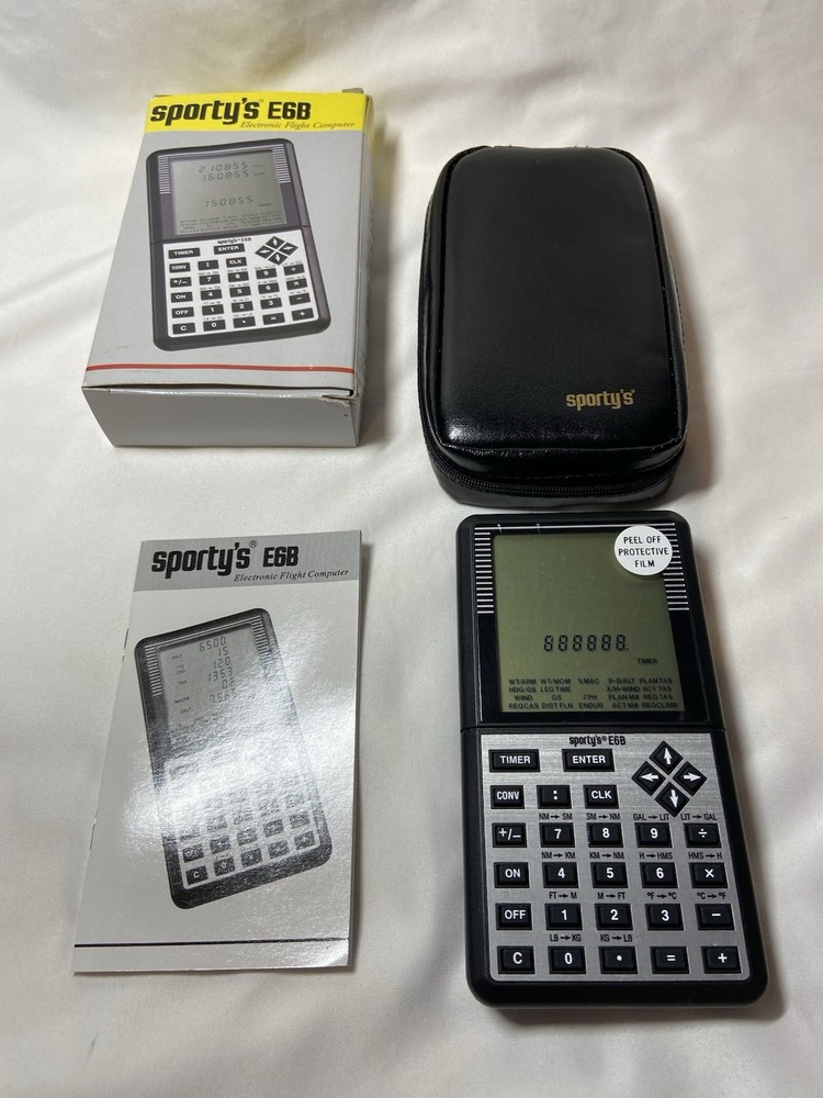 Vintage Sporty's E6B Electronic Flight Computer NIB Case, Card, Manual