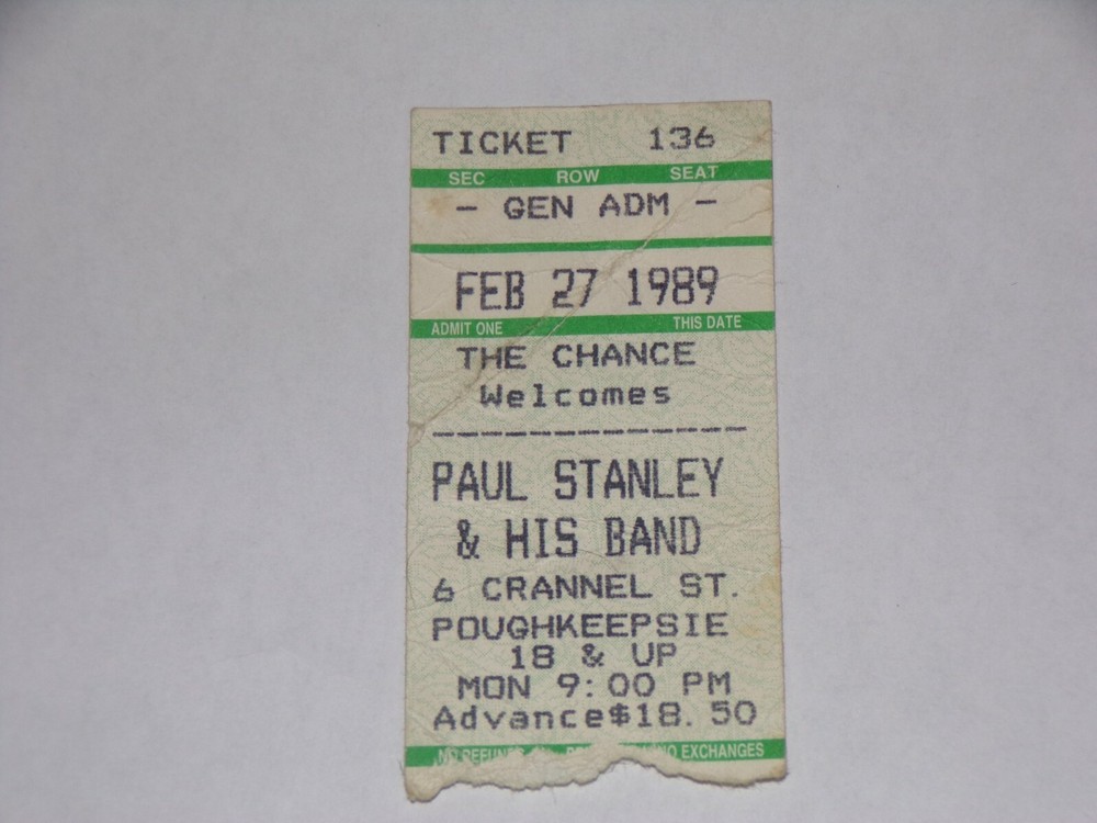 KISS Ticket Stub PAUL STANLEY Solo Tour Concert 1989 The Chance NY Vintage Kiss