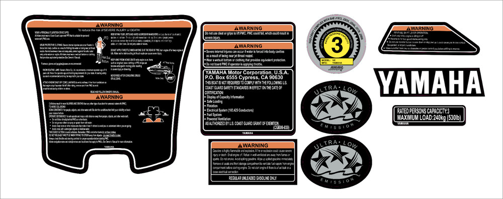 YAMAHA WAVERUNNER VX 2005-2008 Graphics / Decal Warning / Sticker Kit