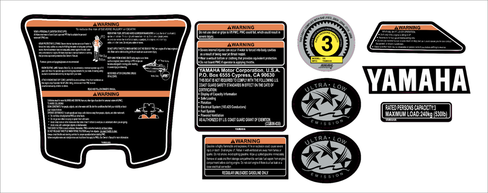 YAMAHA WAVERUNNER VX 2005-2008 Graphics / Decal Warning / Sticker Kit
