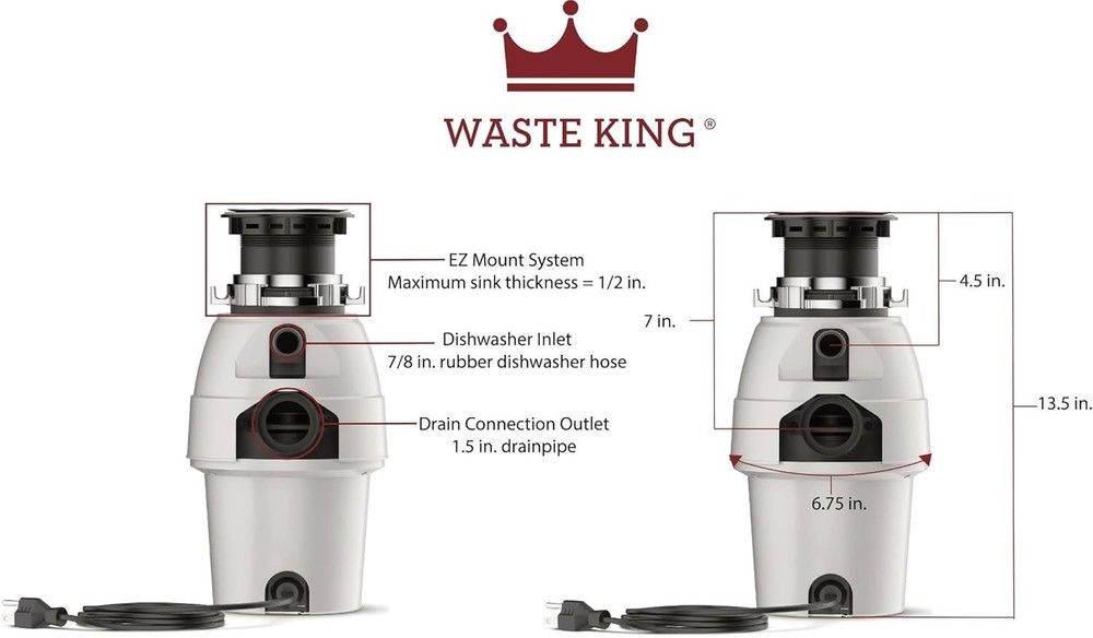 Legend Series Continuous Feed Garbage Disposal - 1/2 HP, Space-Efficient Design