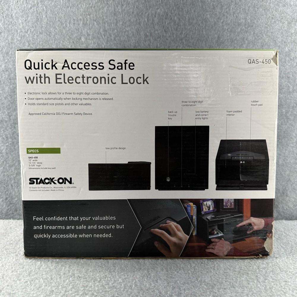 STACK-ON Quick Access Safe With Electronic Lock Gun Pistol 12x10x5 QAS-450
