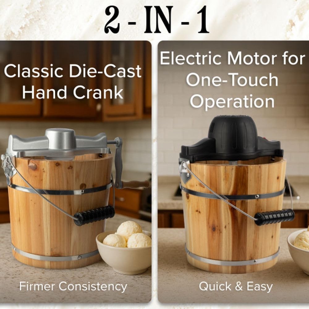Electric Ice Cream Maker Machine - 4 Quart Old Fashioned Icecream Maker with Han