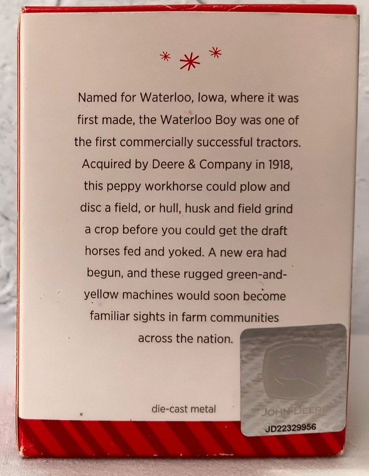 John Deere Die Cast Waterloo Boy Tractor Hallmark Keepsake Ornament 2014