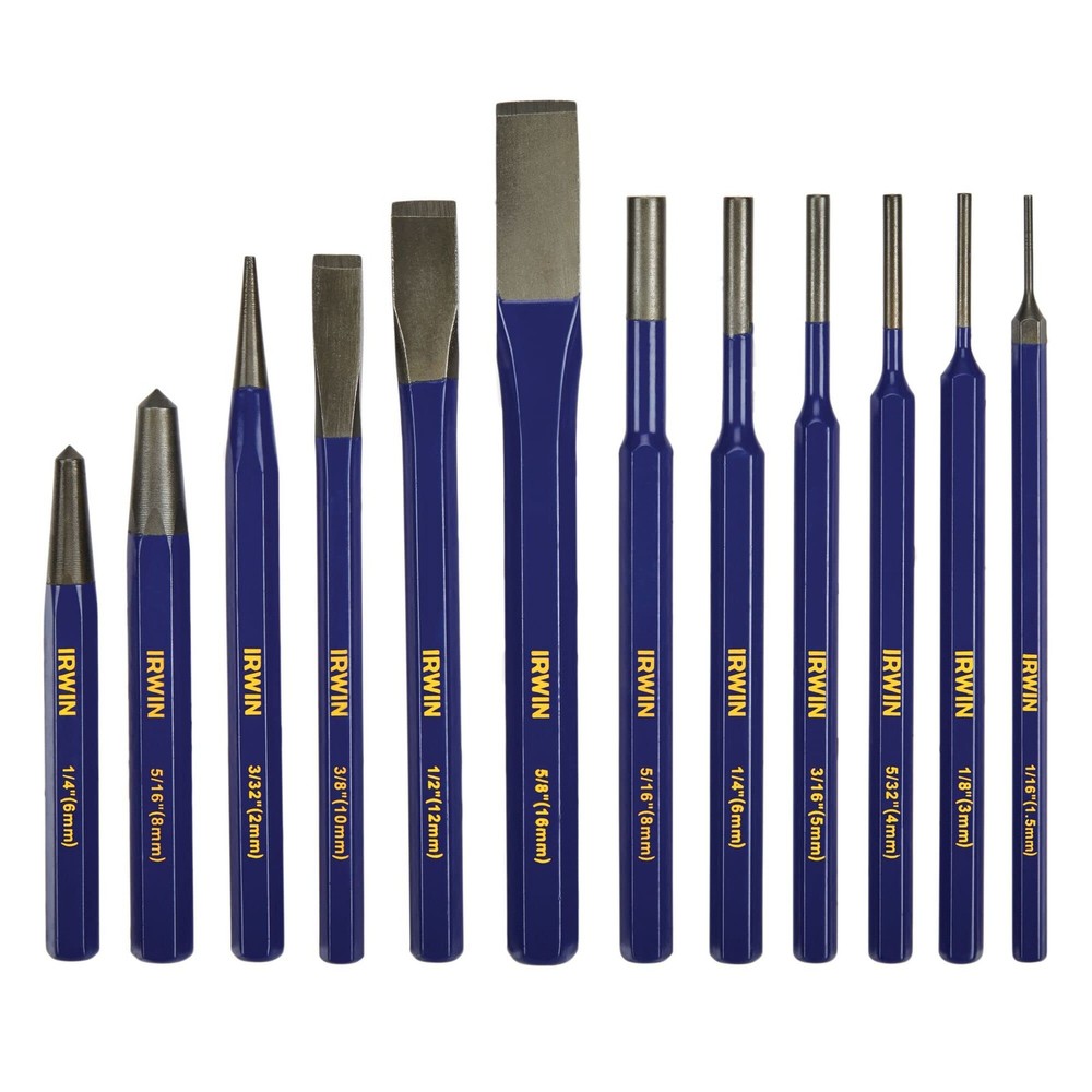 IRWIN Chisel Set, and Punch, 12-Pack with Various Sizes, Tempered Blue
