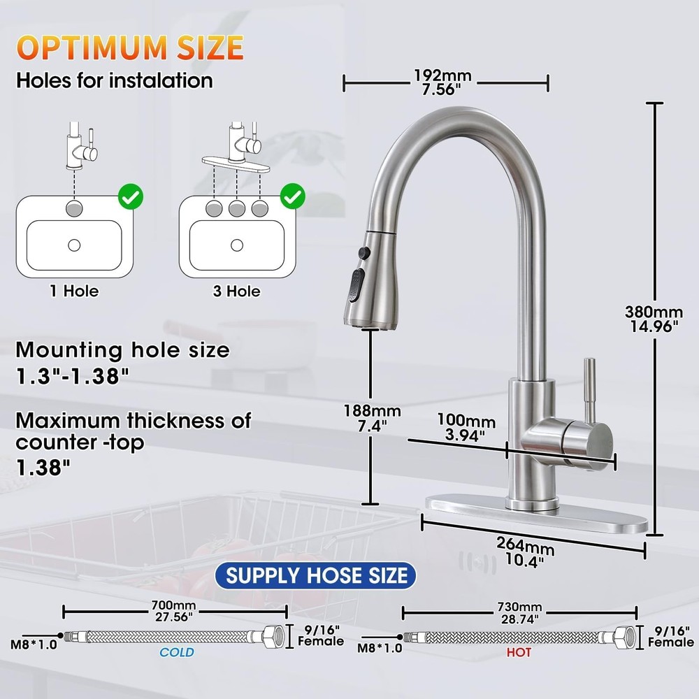 SOEBIZ Kitchen Faucets with Pull Down Sprayer, Brushed Nickel