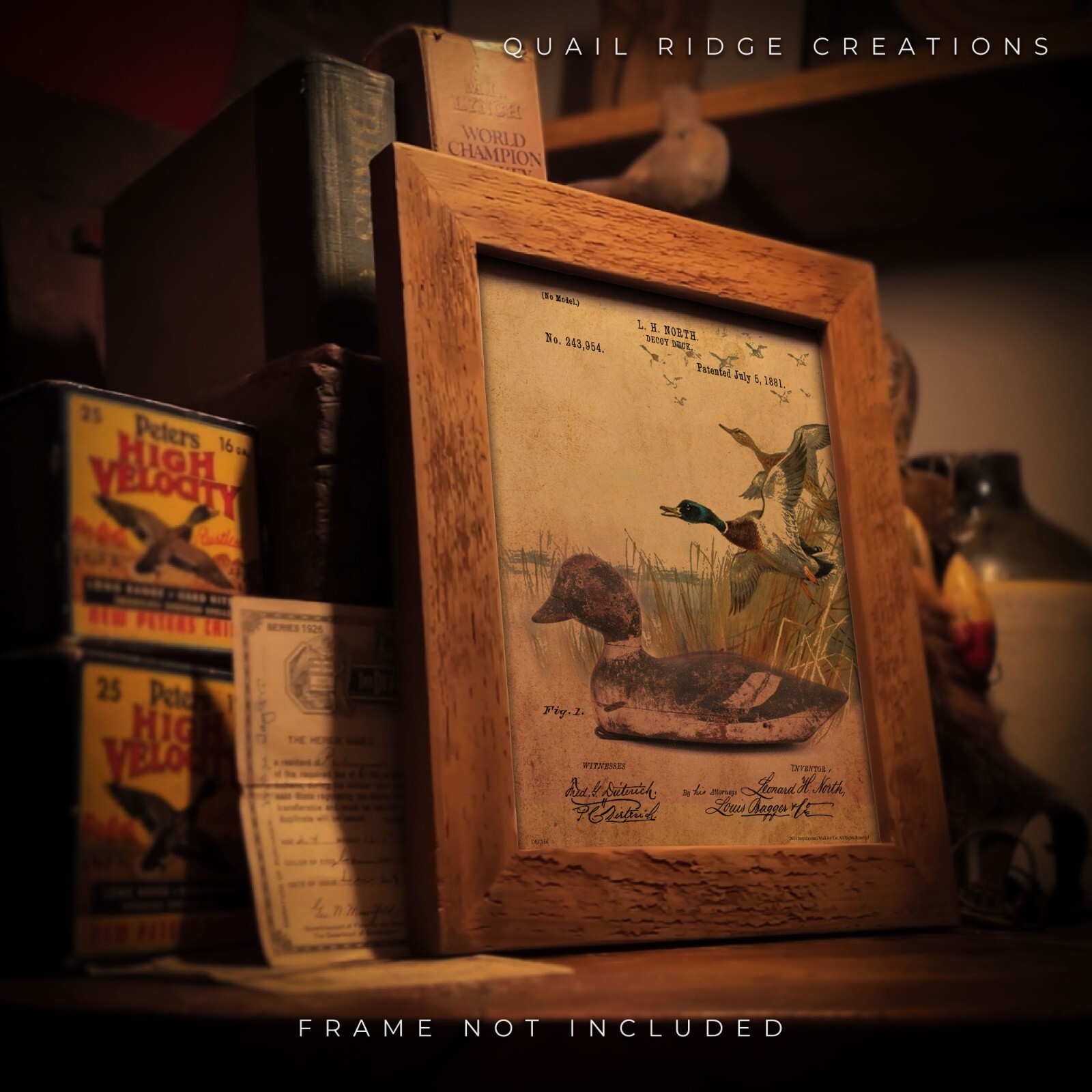 Vintage Duck Decoy Patent Art Print 8X10 Calls Hunting Fishing Cabin Wall Decor