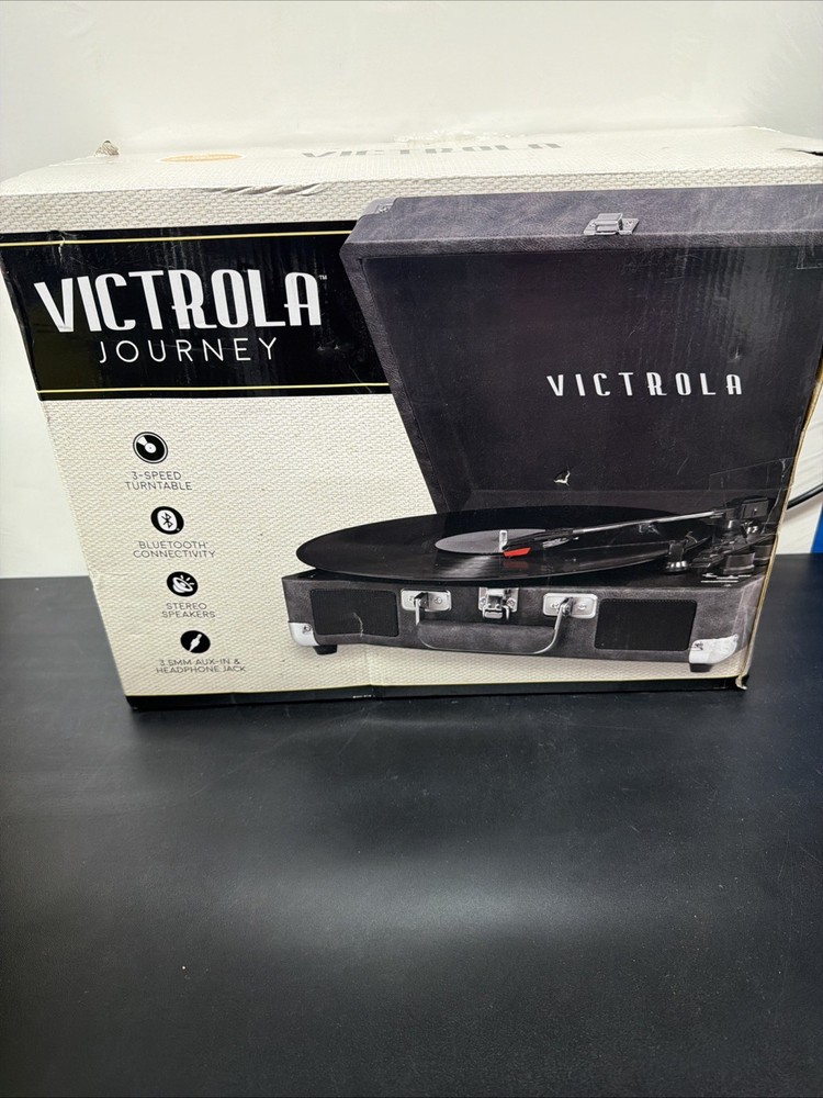 Versatile Gray Suitcase Turntable - Bluetooth, RCA Out & Headphone Jack