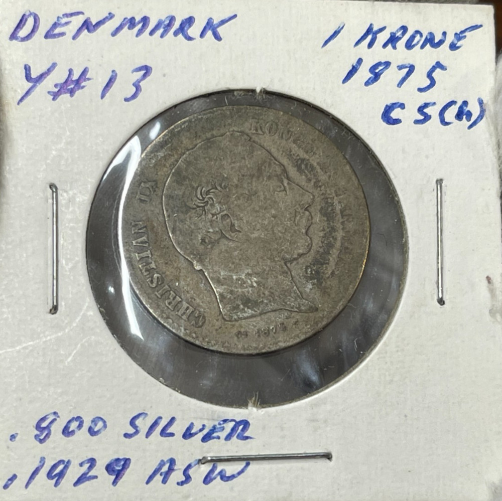 1875 Denmark One Krone Silver Coin