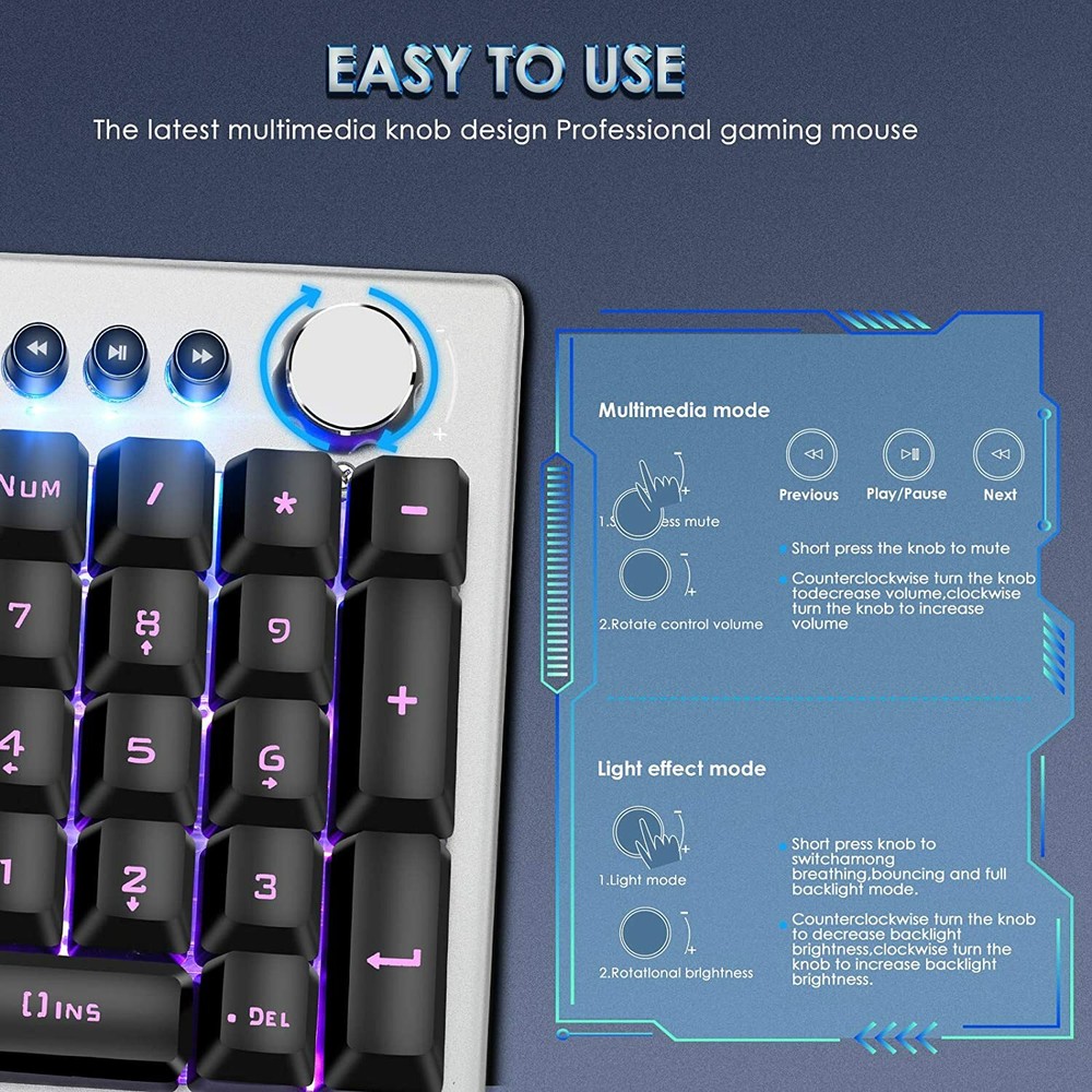 Beastron Wired Backlit Gaming Keyboard + Mouse & Mouse pad Combo Multimedia knob