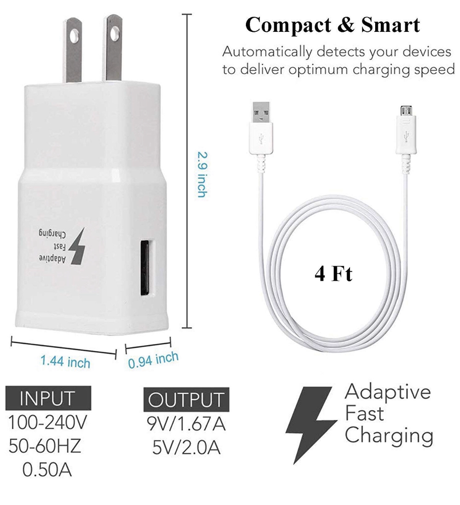 For Samsung Galaxy Tab A 4 E S2 Tablet Wall Charger + USB Micro Charging Cable