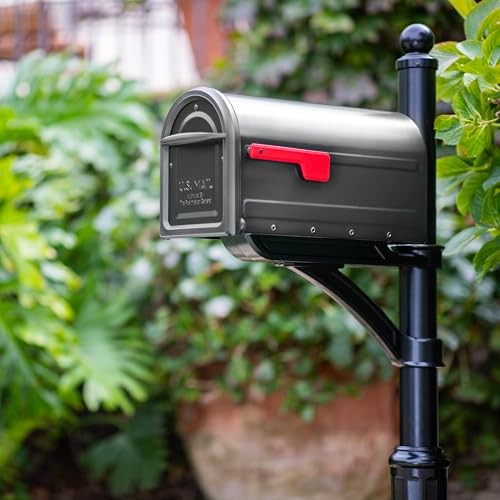 Mapleton Heavy Duty Steel Metal Post Mounted Mail Box for Outside, Graphite