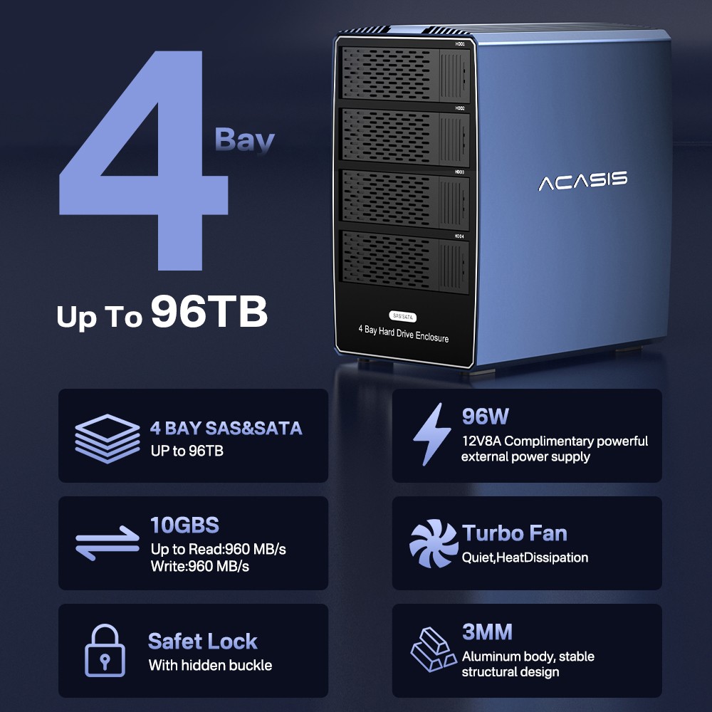 Acasis 4 Bay SAS/SATA to USB 3.0 Hard Drive Enclosure for 2.5/3.5 Inch HDD/SSD