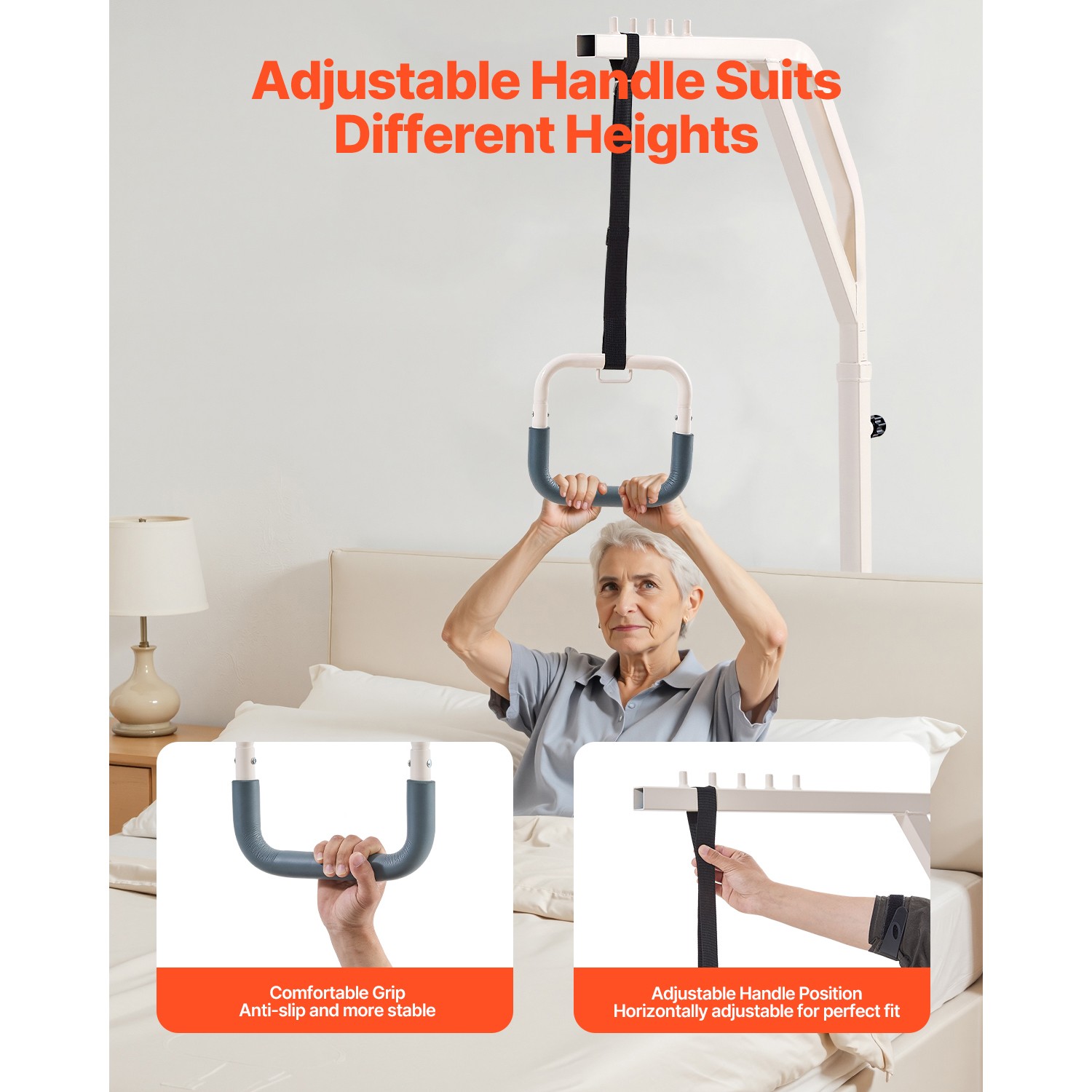 Trapeze Bar for Bed Mobility Height-Adjustable Free Standing Trapeze Bar