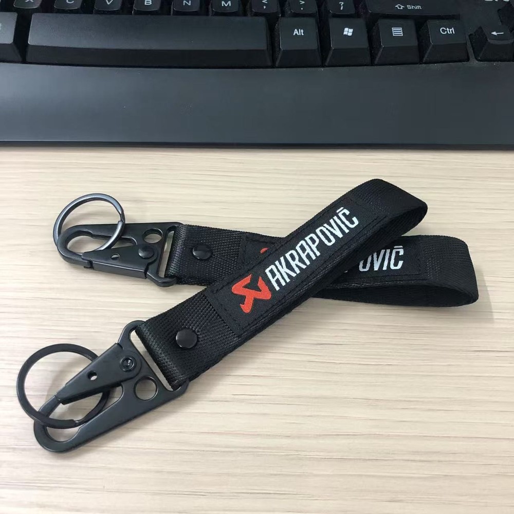For AKRAPOVIC Black Backpack Key Ring Hook Strap Metal Keychain Lanyard Double