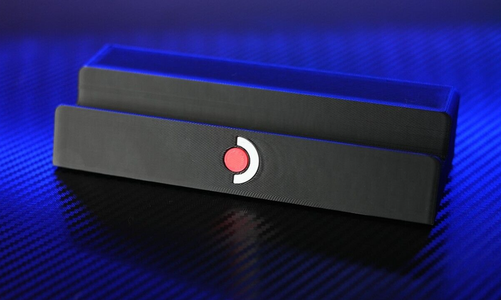 Steam Deck Desk Stand 3D Printed with red logo