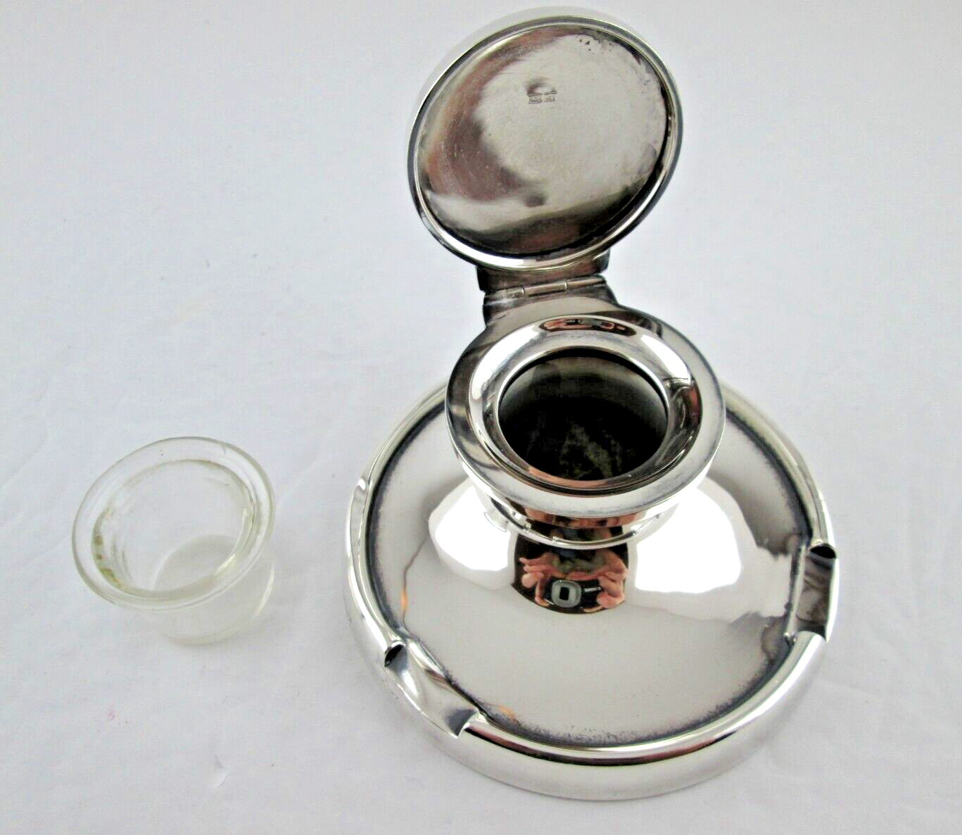 Vintage ENGLISH Sterling INKWELL Birmingham hallmark original glass liner