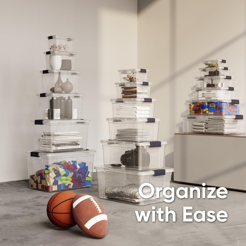 Superio Clear Storage Bins with Lids, 4 Pack- Plastic Storage Boxes - 11 Quart