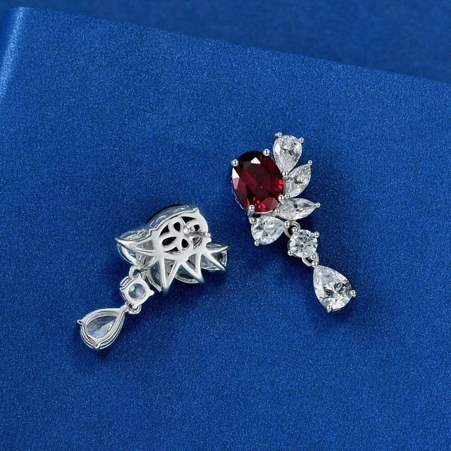 2.20Ct Oval Cut Lab-Created Red Ruby Drop Dangle Earrings 14k White Gold Plated