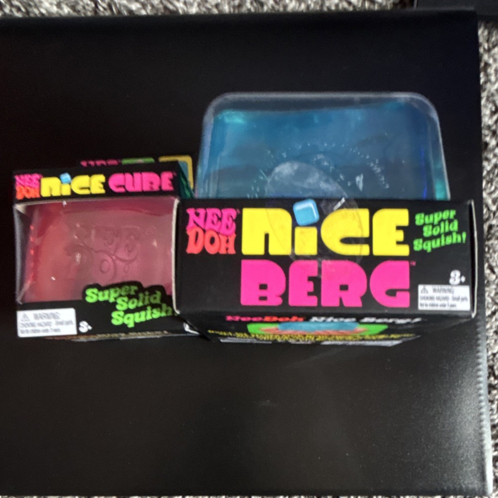 Schylling Nee Doh Nice Cube & Nice Berg Super Solid Blue Squish Toy BUNDLE 2023