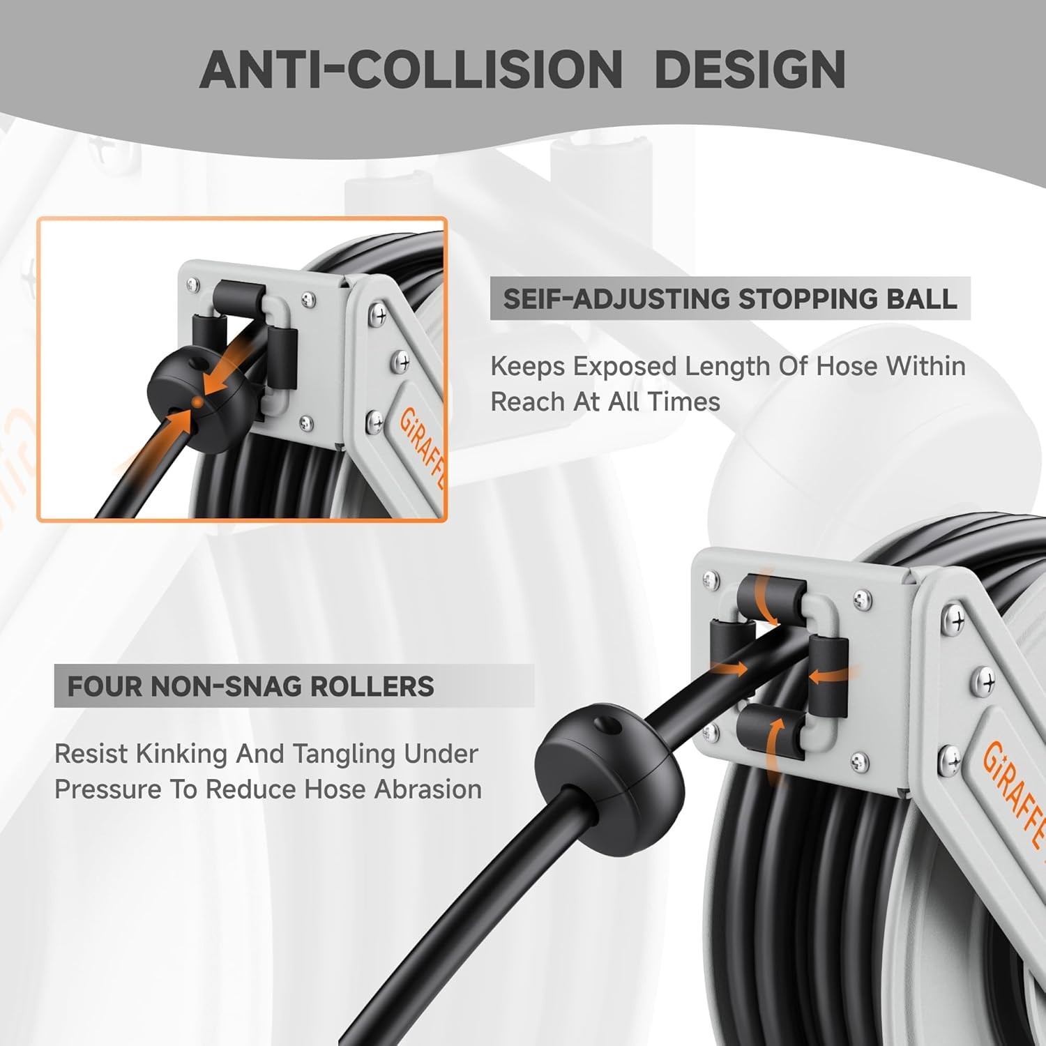 Giraffe Tools Retractable Power Pressure Washer Hose Reel Wall Mount 60/65FT