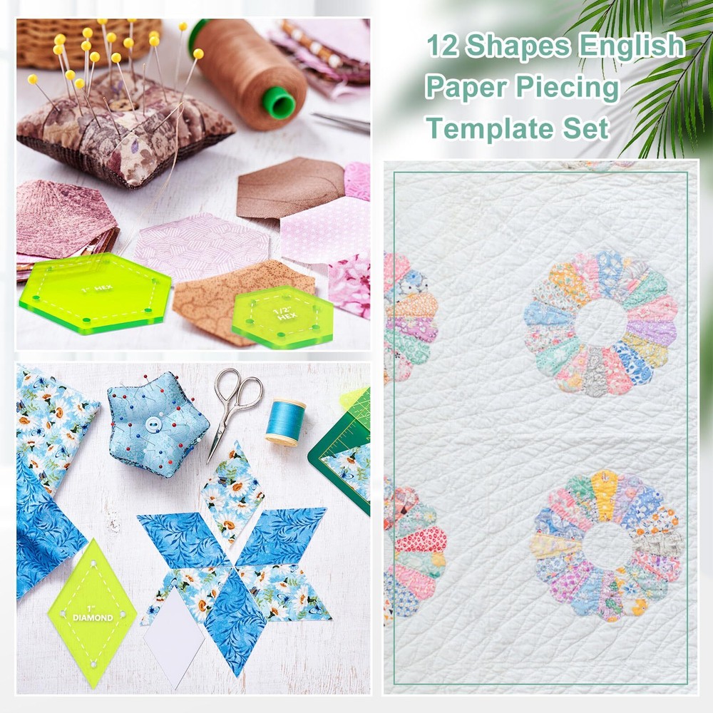 612 Pcs Patchwork Paper Piecing Supplies 12 Shapes Acrylic Patchwork Template...