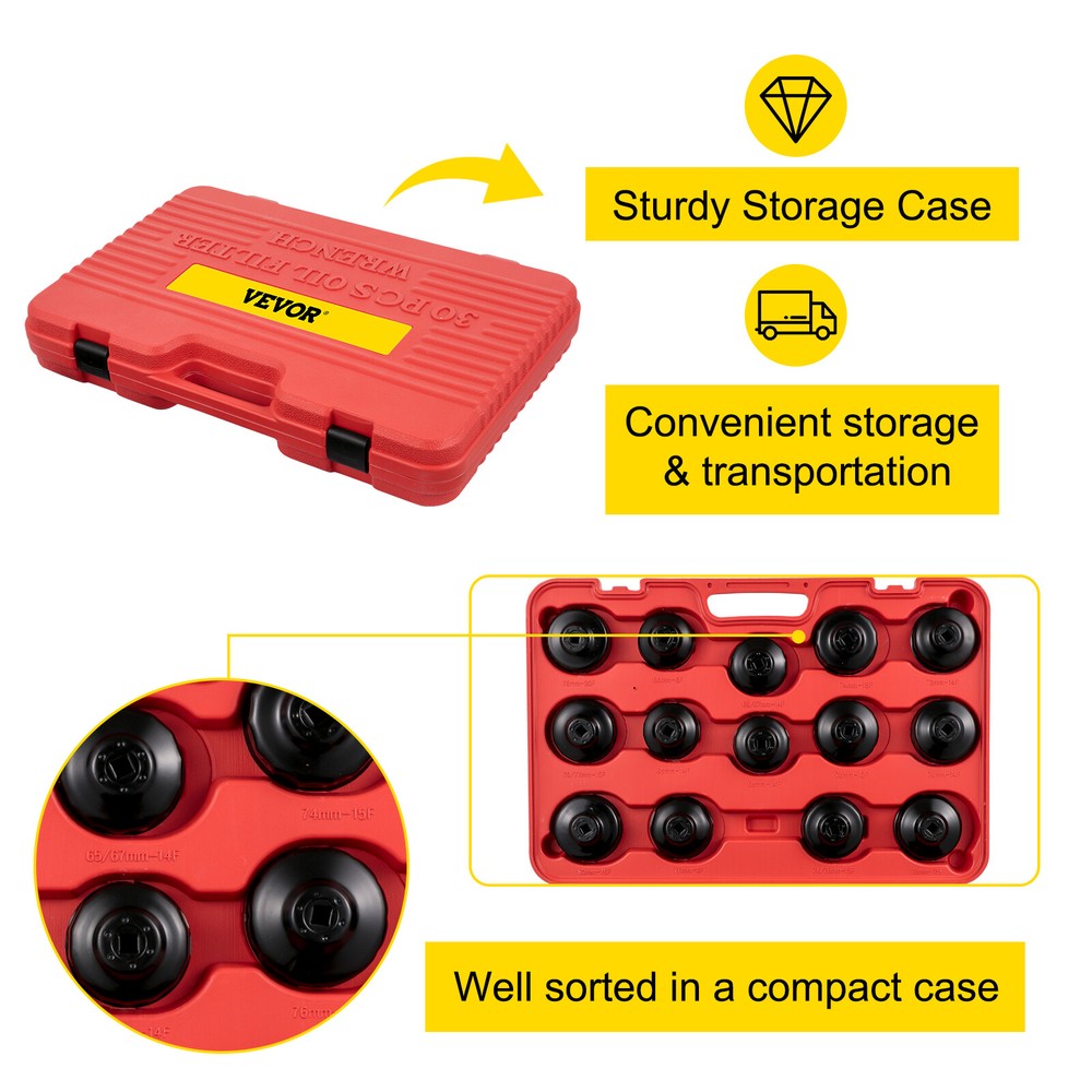 VEVOR Oil Filter Socket Set Cup Socket Tool Set 30 PCS Oil Filter Cap Wrench