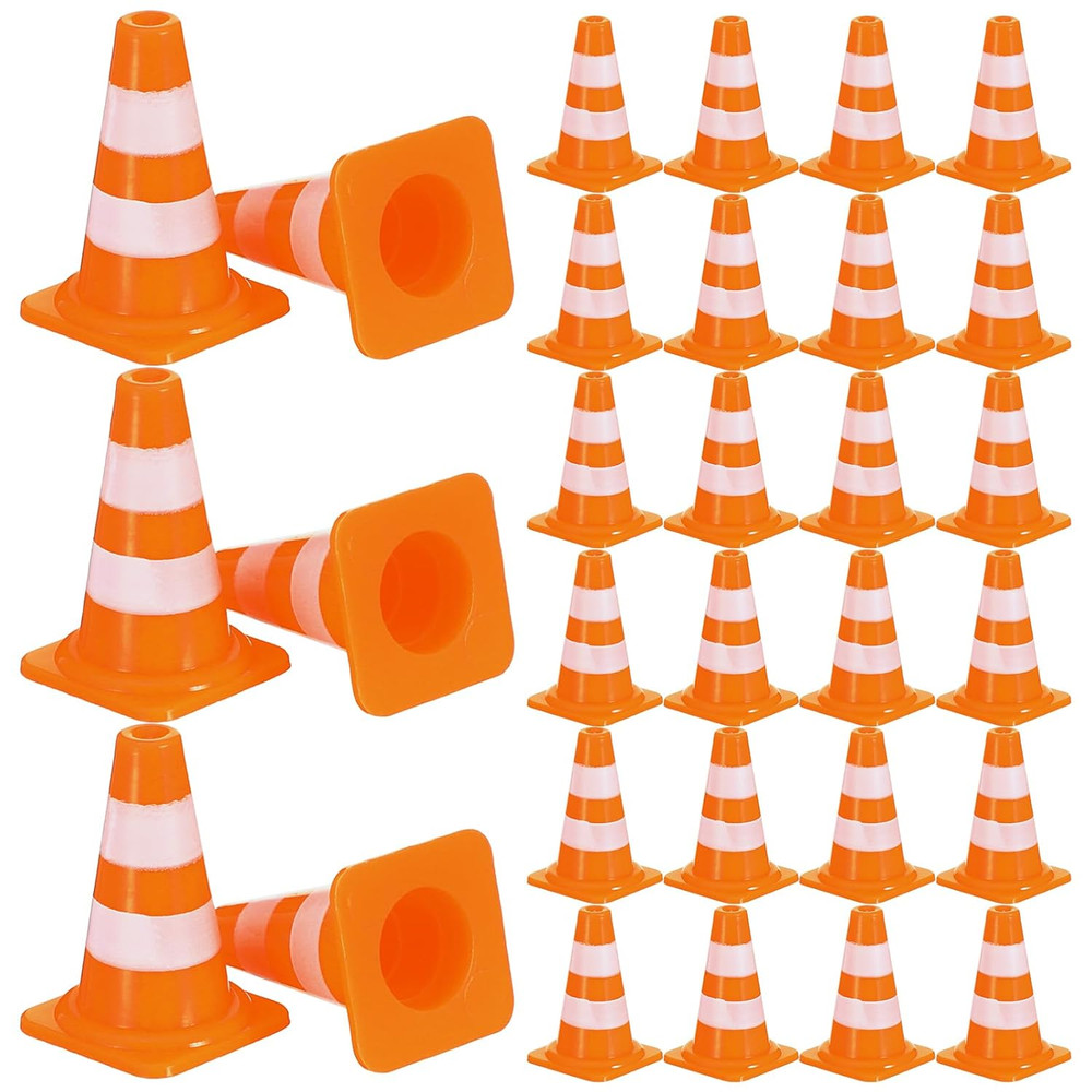 30 Pcs Mini Traffic Cones, 1" Plastic Small Cones,Small Orange Cone Mini Constru