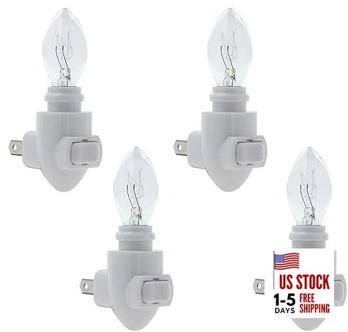 Plug in Night Light Module Includes 4 Watt Bulb, White Plastic, Great for