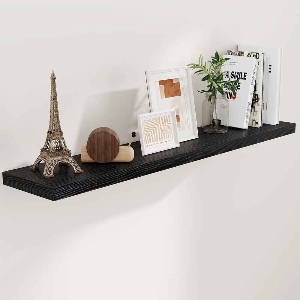 Rustic Black 55" Floating Shelf - 9.3" Deep Wall Mounted Storage Solution