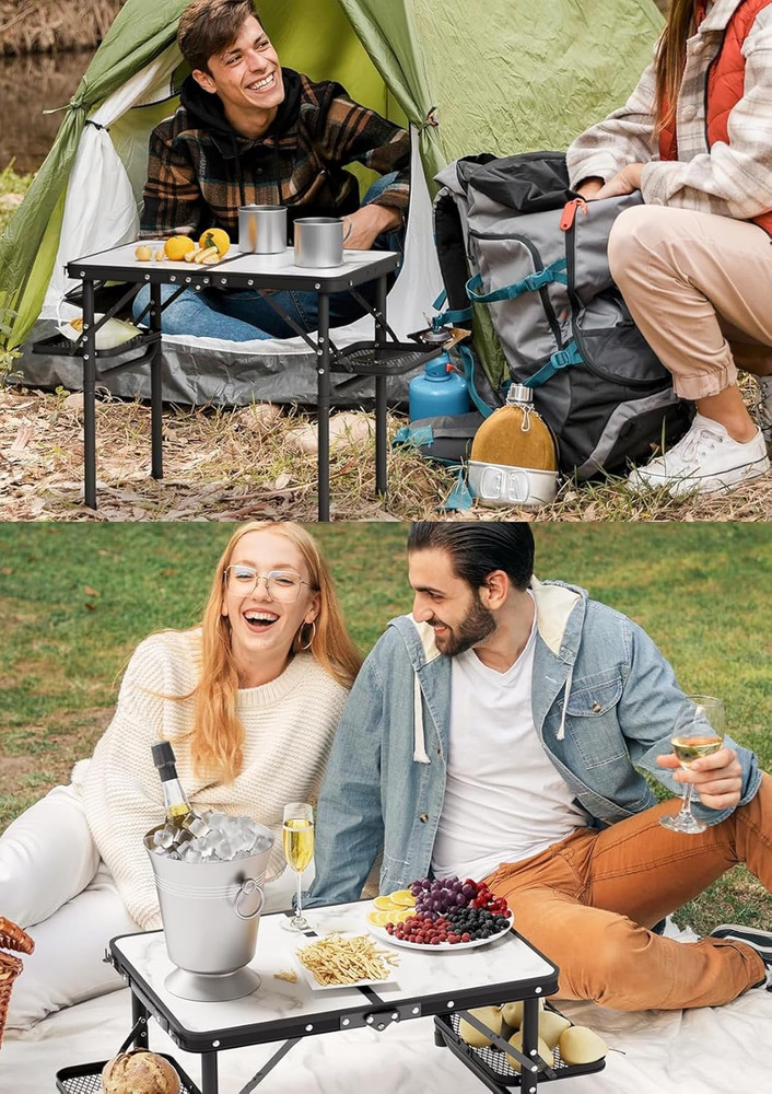 Small Camping Table Foldable 2Ft, Folding Picnic Table with Side Racks, Folding