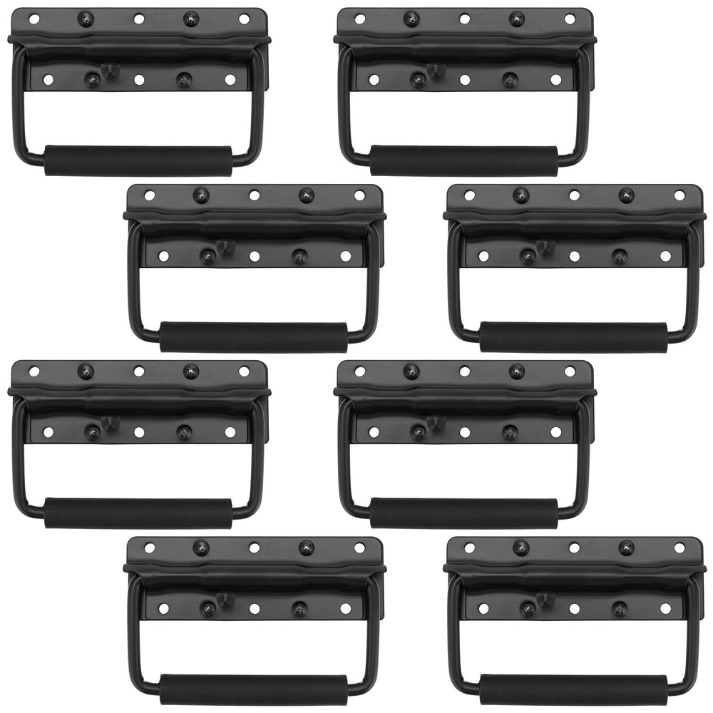8 Pack 124mm Spring Loaded Case Handle Folding Pull Surface Mount Black Grip